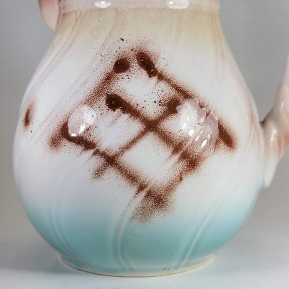 Small Pitcher Vase Japanese Hand Painted Rope Design White Glossy Glaze 6" Tall - Picture 6 of 8